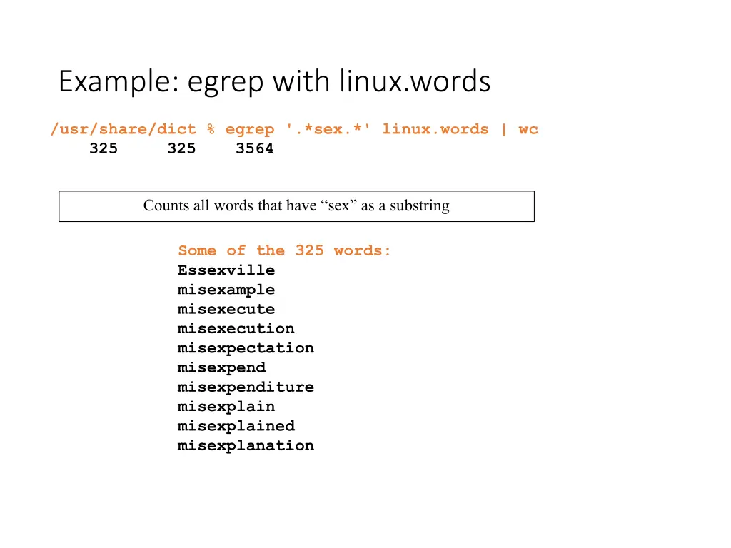 example egrep with linux words 1