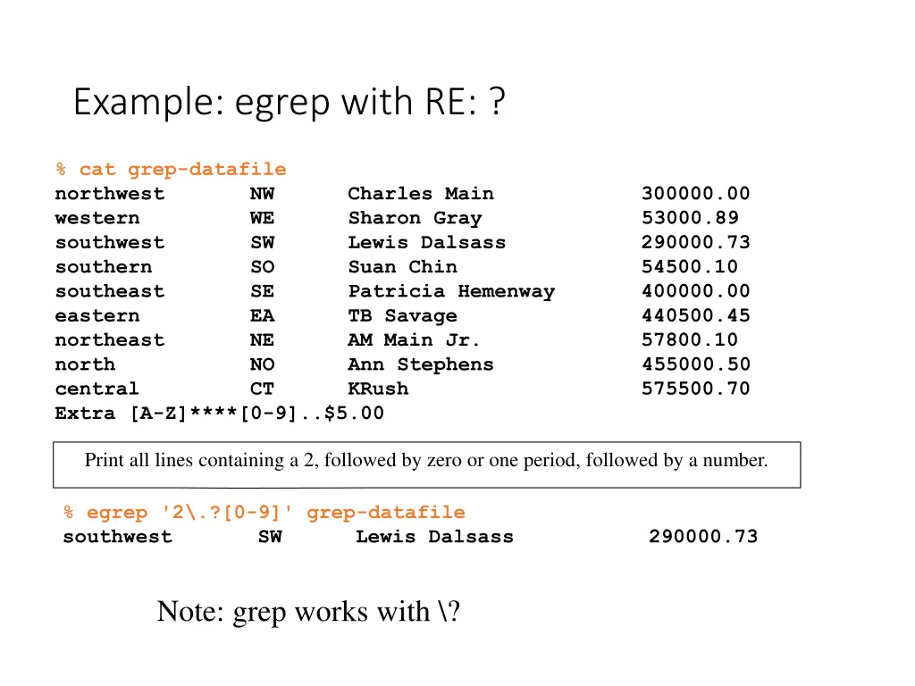 example egrep with re