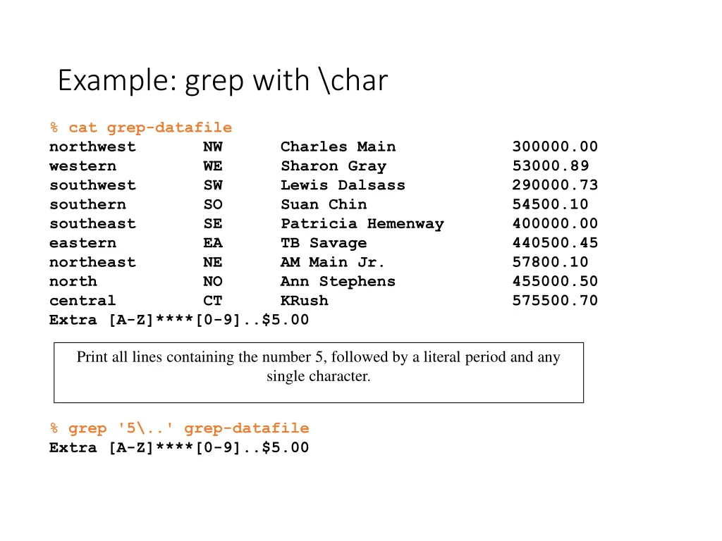 example grep with char