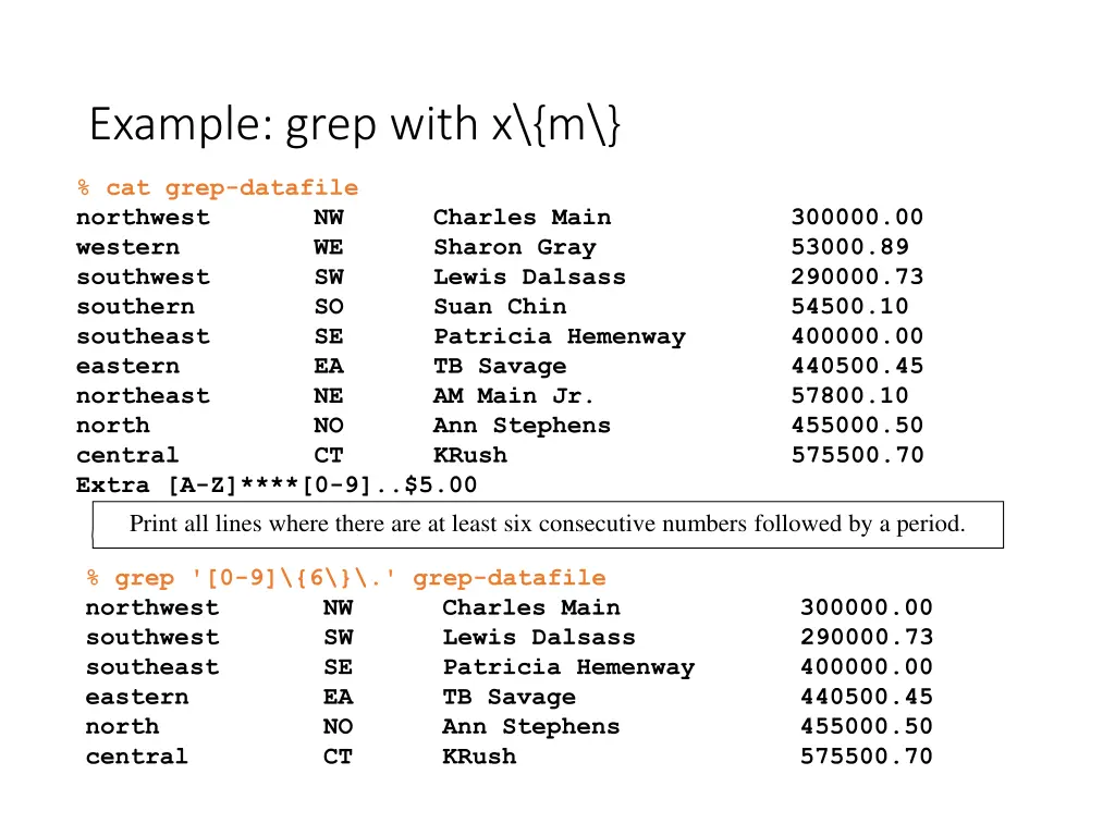 example grep with x m