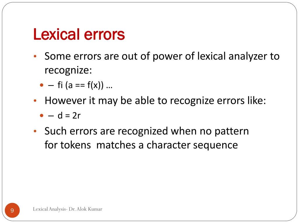 lexical lexical errors