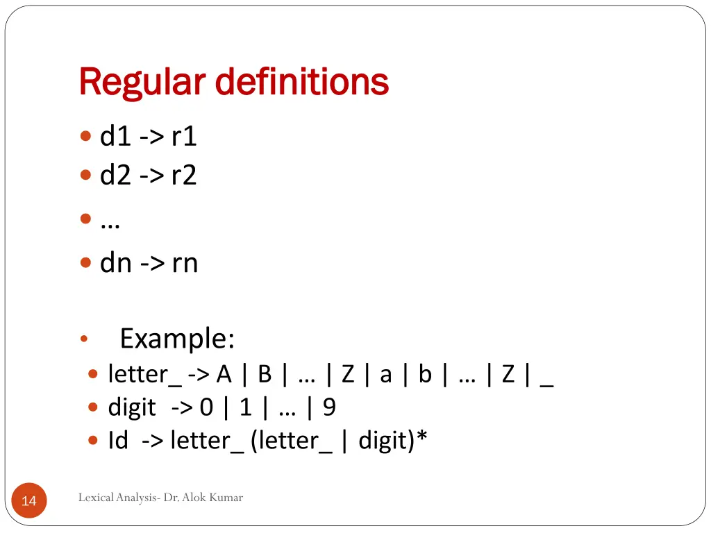regular regular definitions definitions