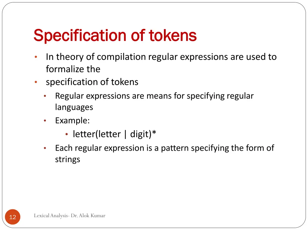 specification specification of of tokens