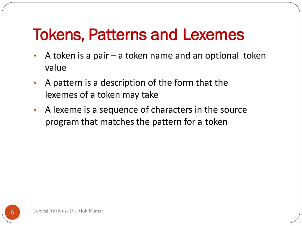 tokens tokens patterns patterns and