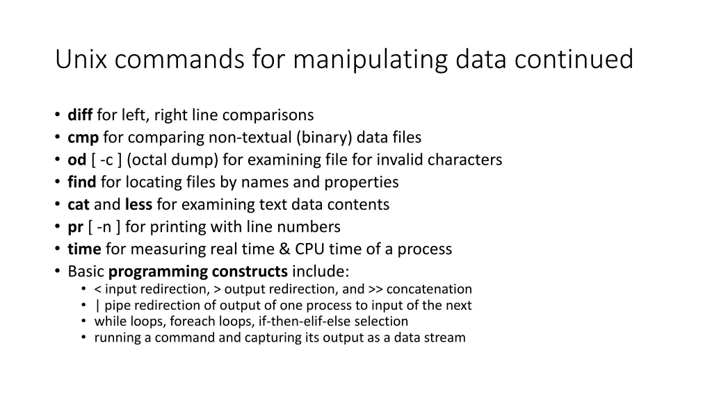 unix commands for manipulating data continued