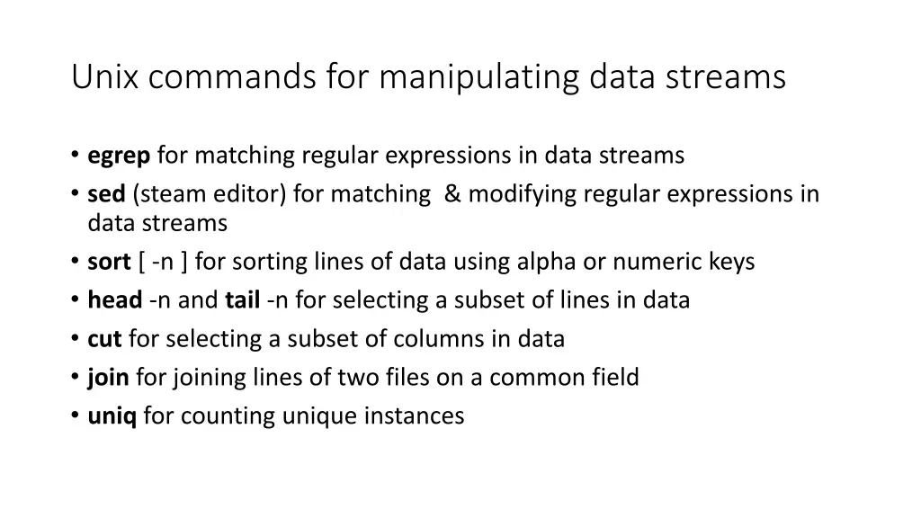 unix commands for manipulating data streams