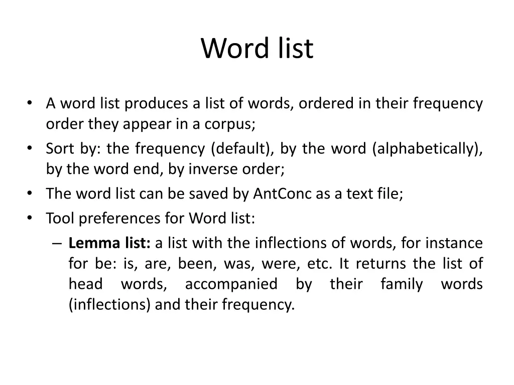 word list