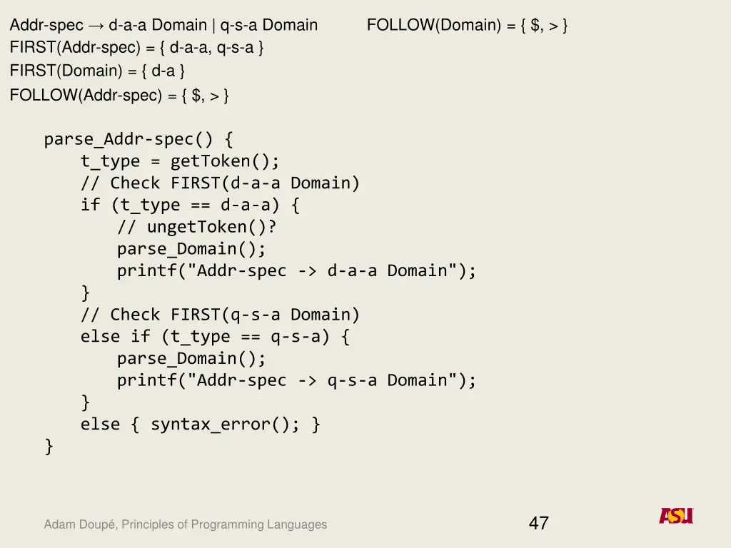 addr spec d a a domain q s a domain first addr