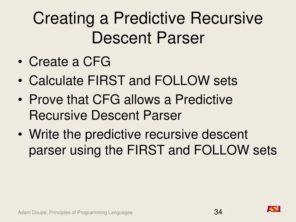 creating a predictive recursive descent parser