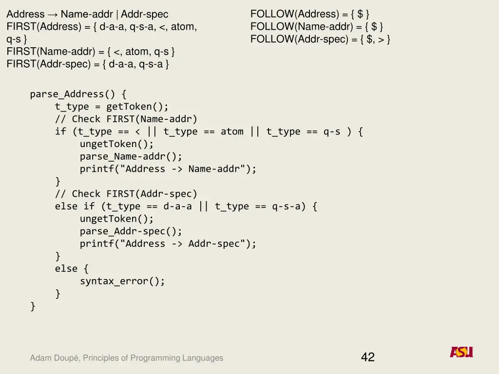 follow address follow name addr follow addr spec