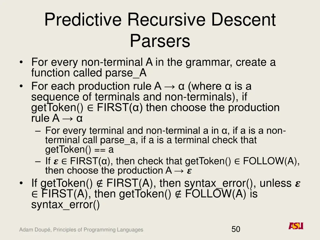predictive recursive descent parsers for every
