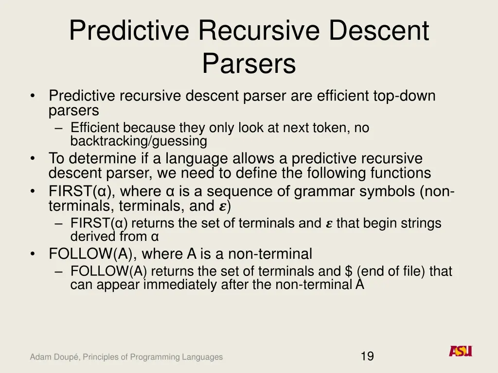 predictive recursive descent parsers predictive