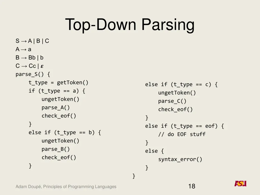 top down parsing