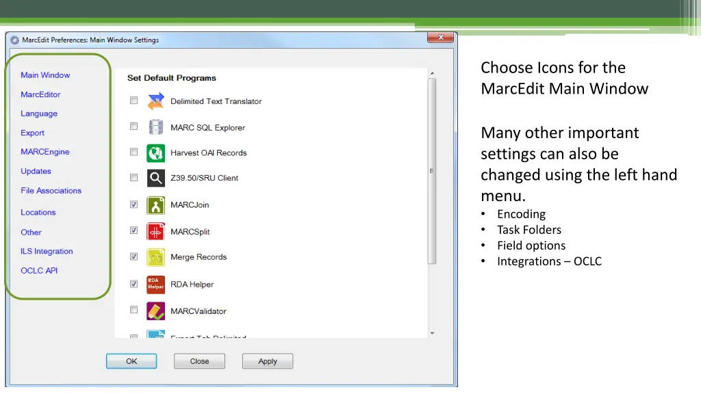 choose icons for the marcedit main window