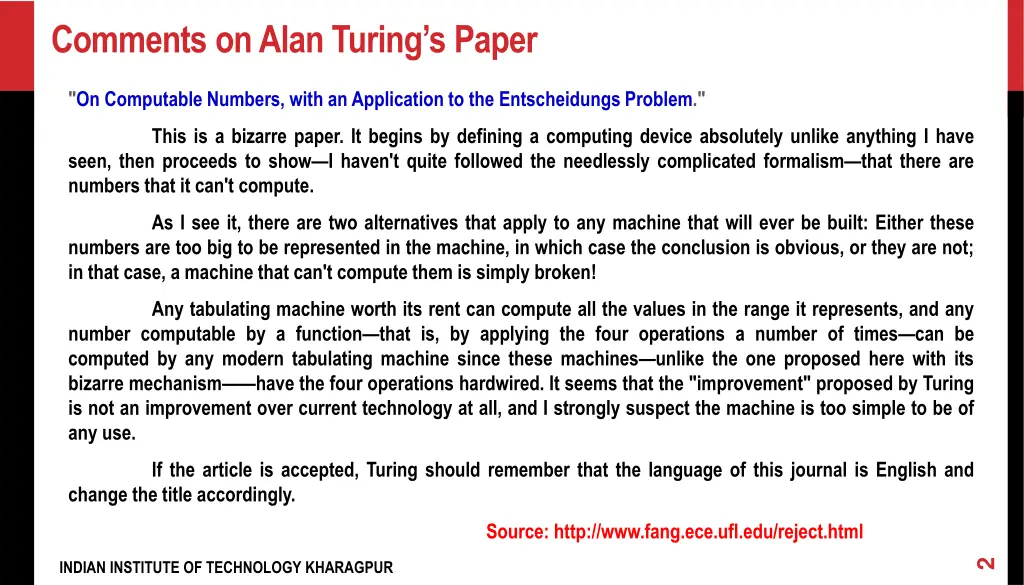 comments on alan turing s paper