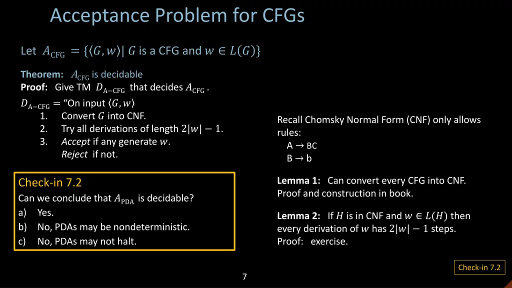 acceptance problem for cfgs