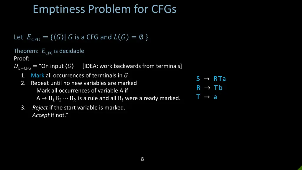 emptiness problem for cfgs
