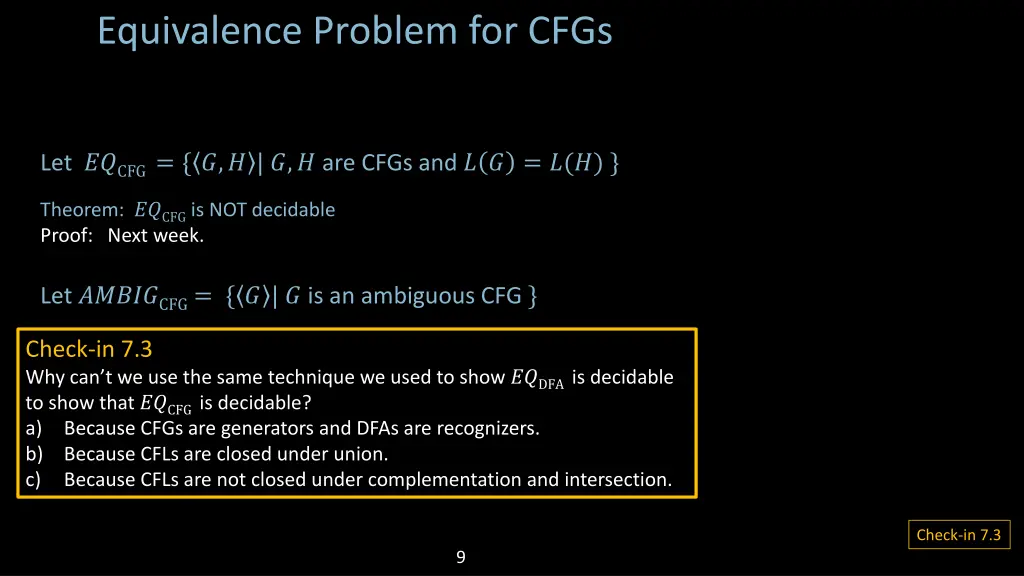 equivalence problem for cfgs