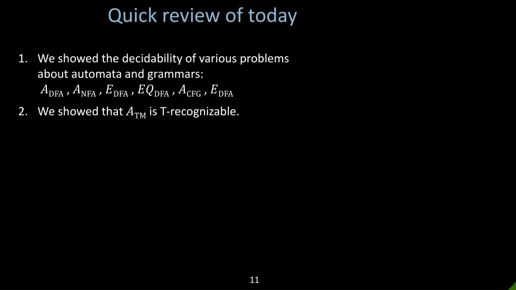 quick review of today