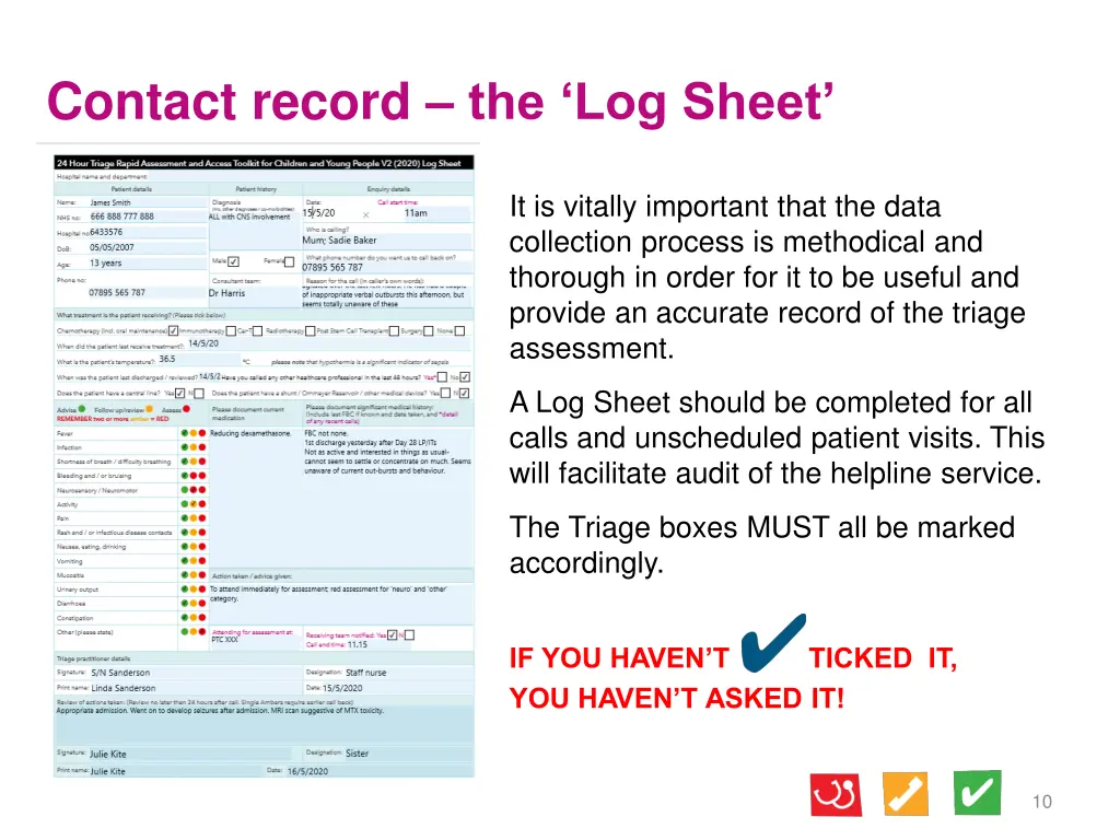 contact record the log sheet