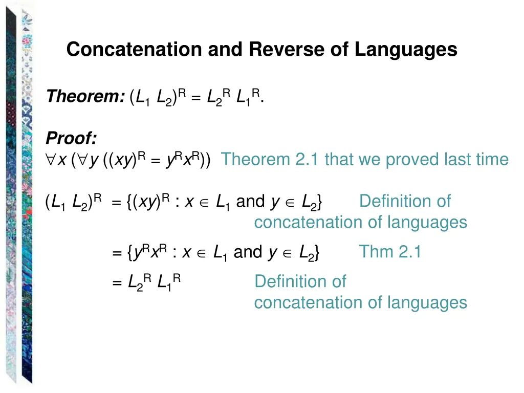concatenation and reverse of languages