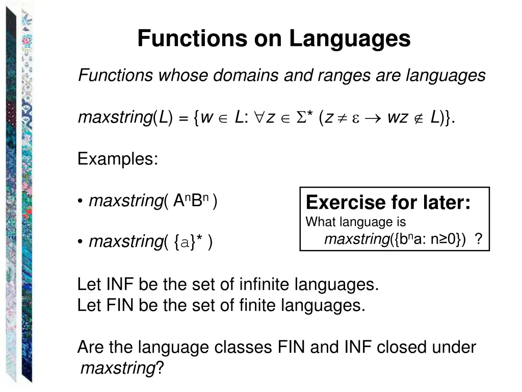 functions on languages