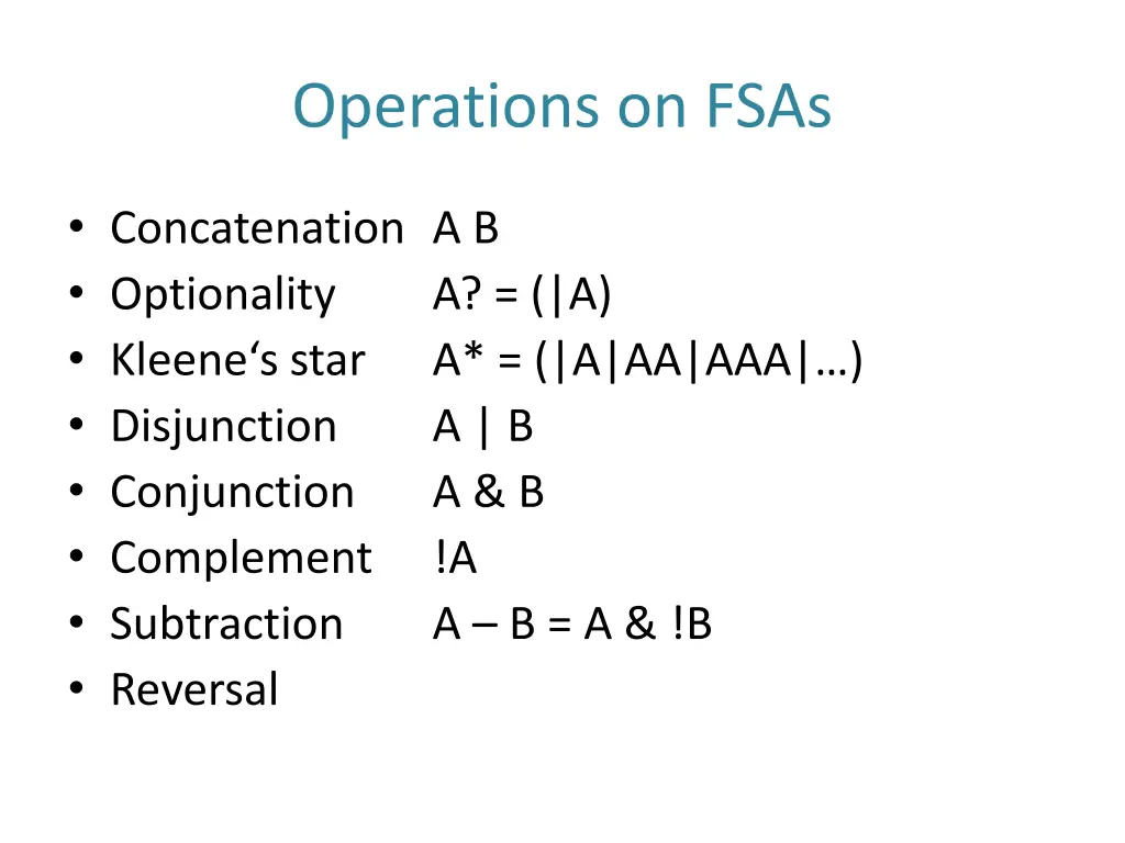 operations on fsas