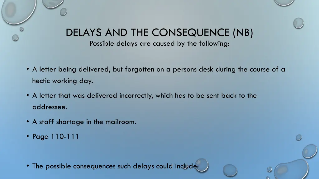 delays and the consequence nb possible delays