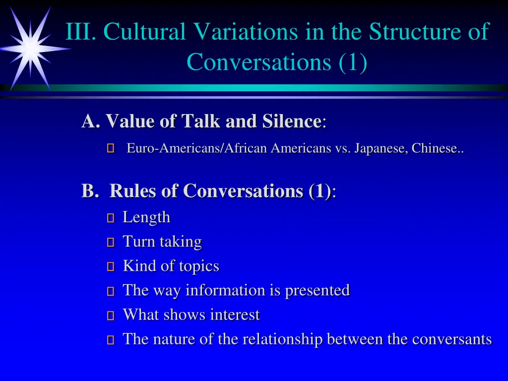 iii cultural variations in the structure