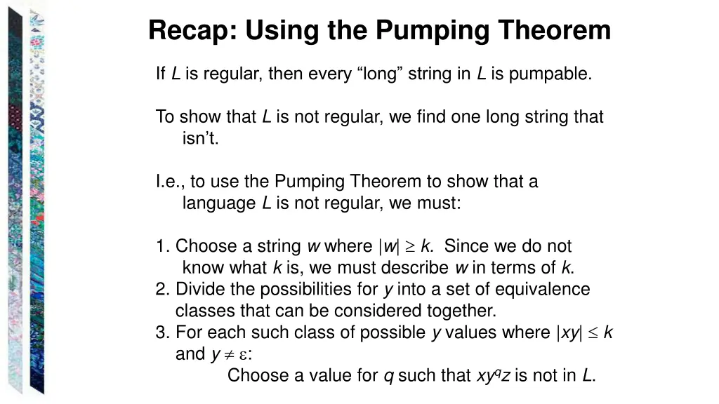 recap using the pumping theorem