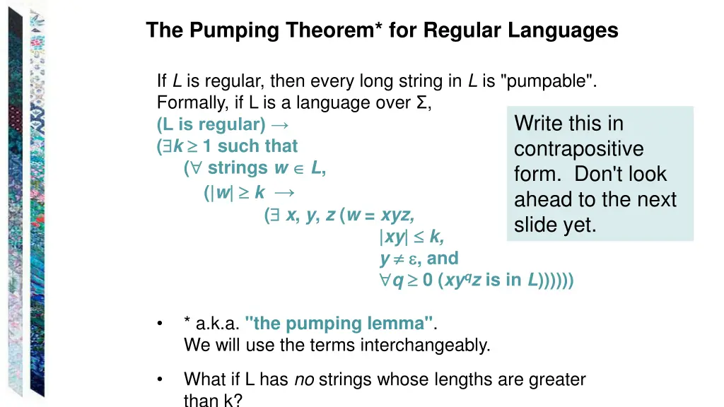the pumping theorem for regular languages