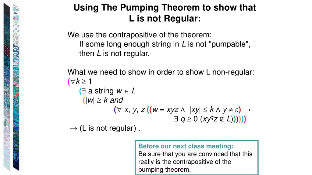using the pumping theorem to show that
