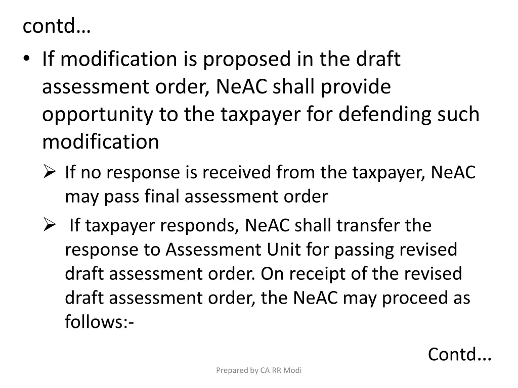 contd if modification is proposed in the draft