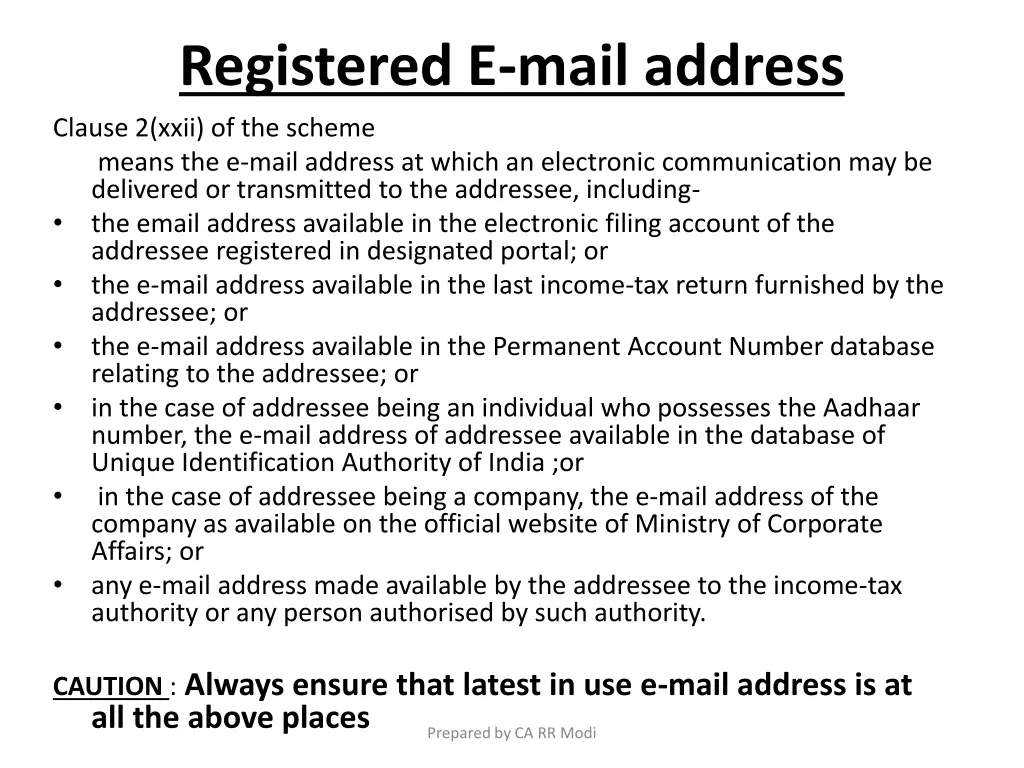 registered e mail address