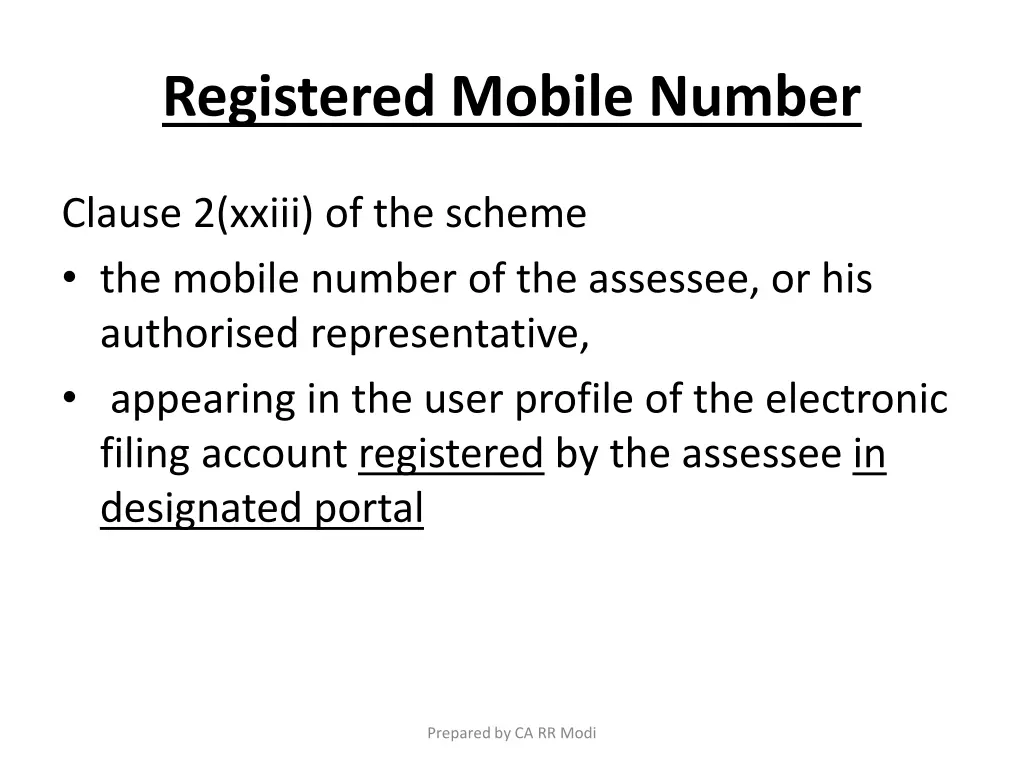 registered mobile number