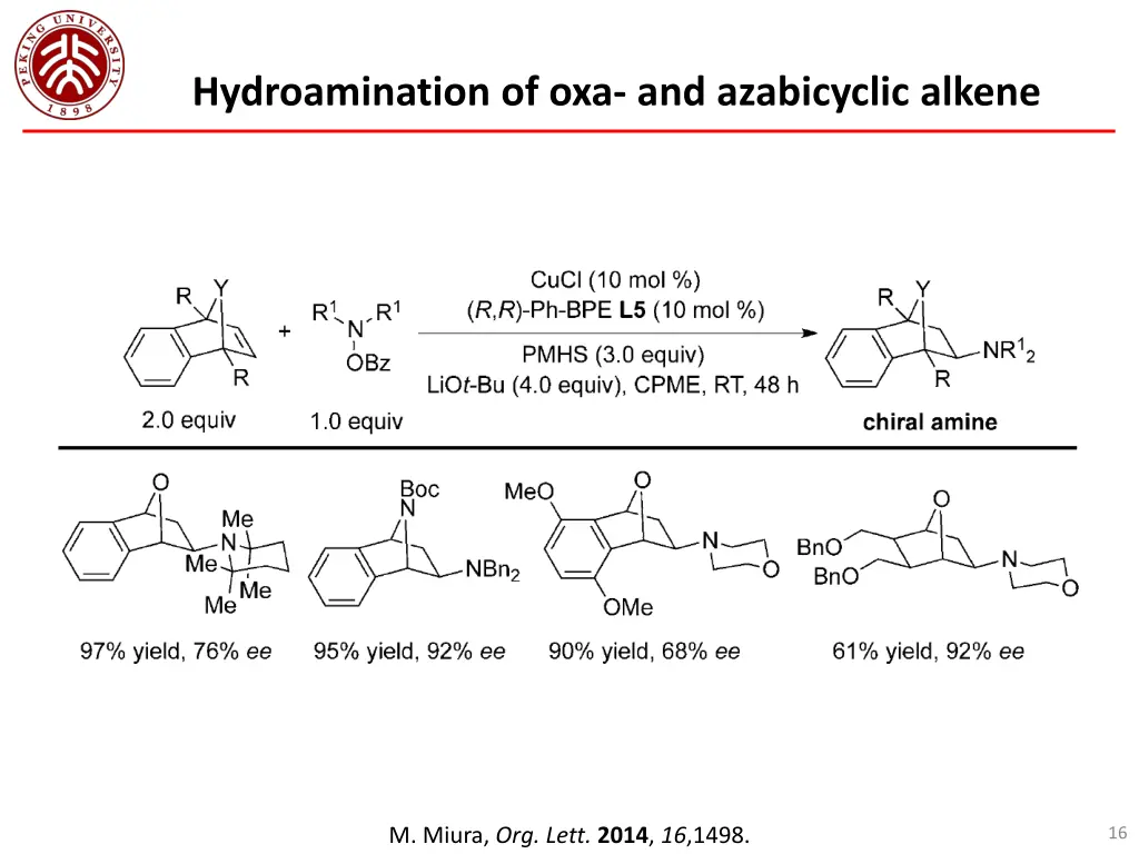 hydroamination of oxa and azabicyclic alkene