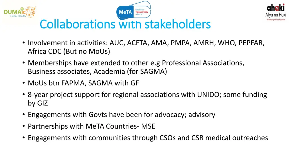 collaborations with stakeholders collaborations