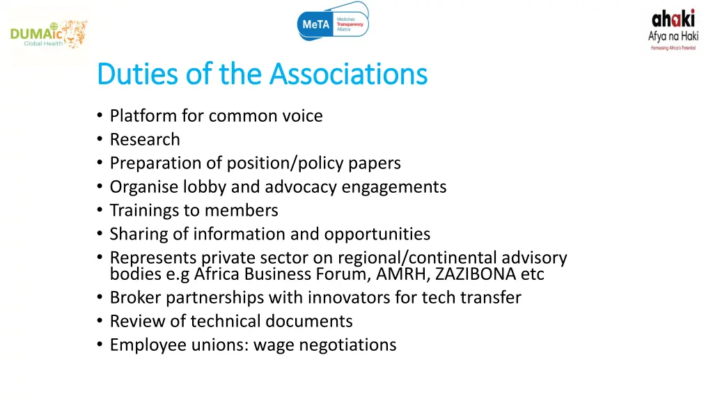duties of the associations duties