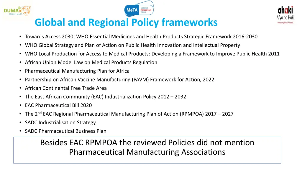 global and regional policy frameworks