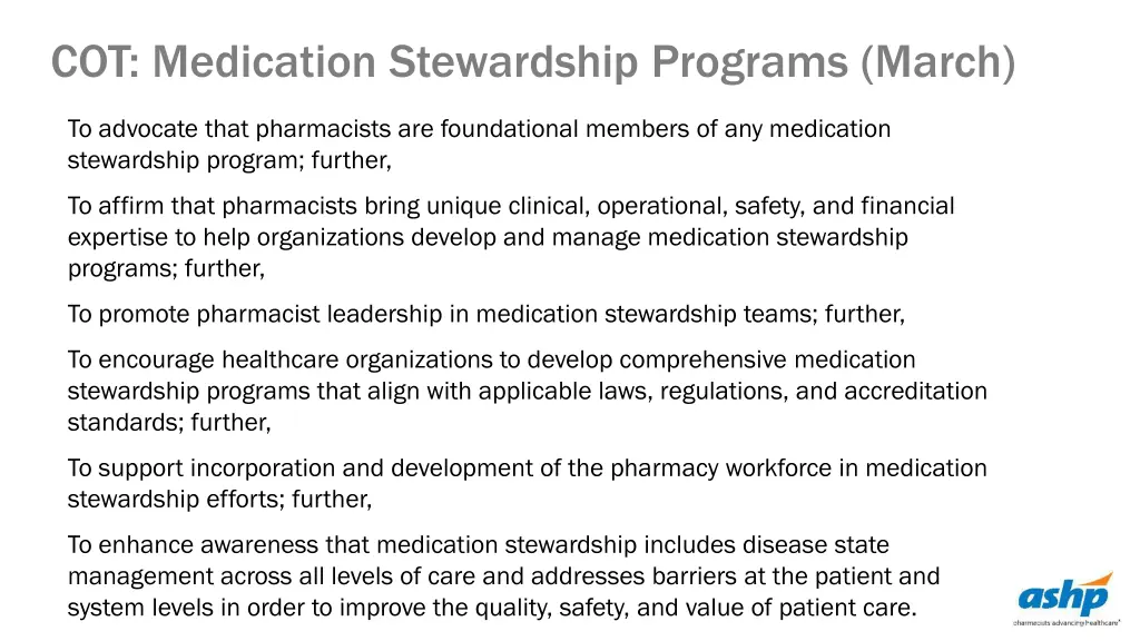 cot medication stewardship programs march