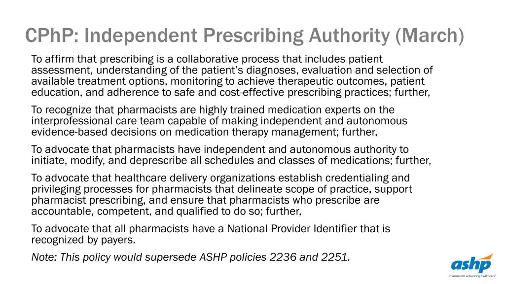 cphp independent prescribing authority march