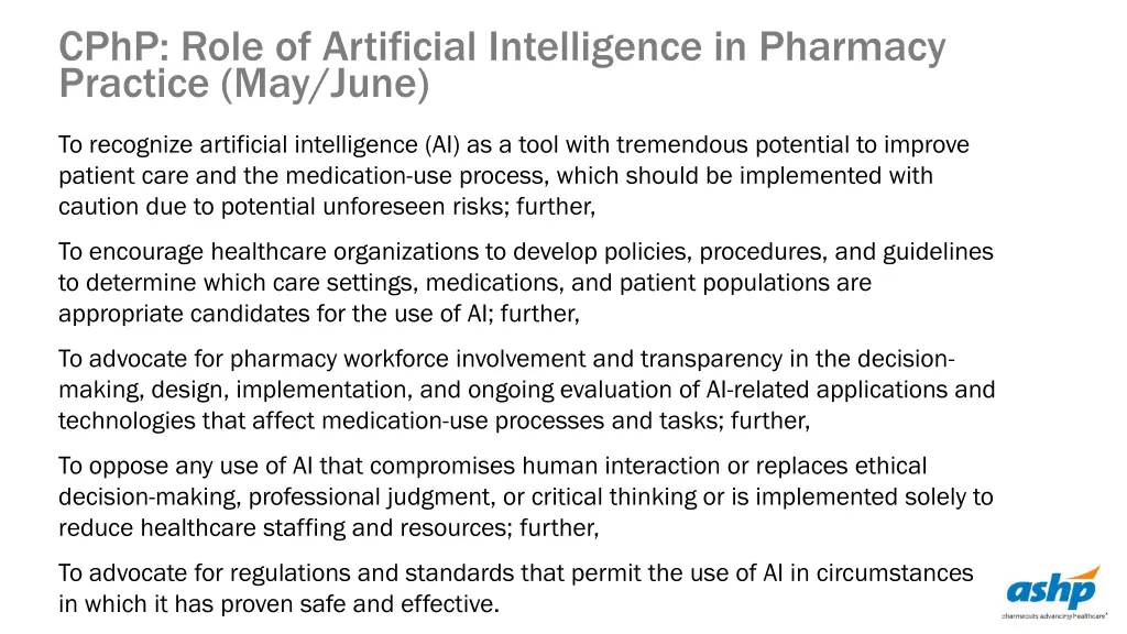 cphp role of artificial intelligence in pharmacy