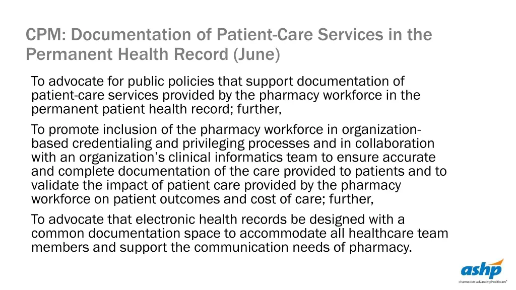 cpm documentation of patient care services