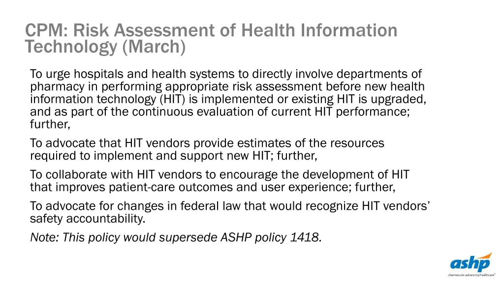 cpm risk assessment of health information