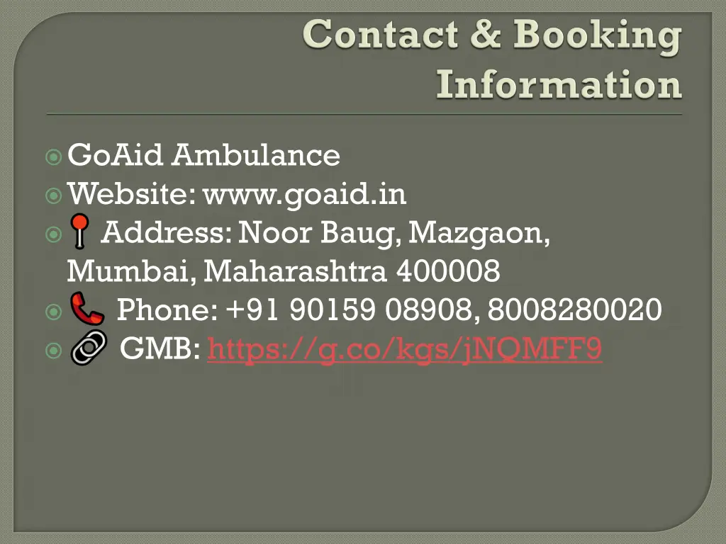 goaid ambulance website www goaid in address noor