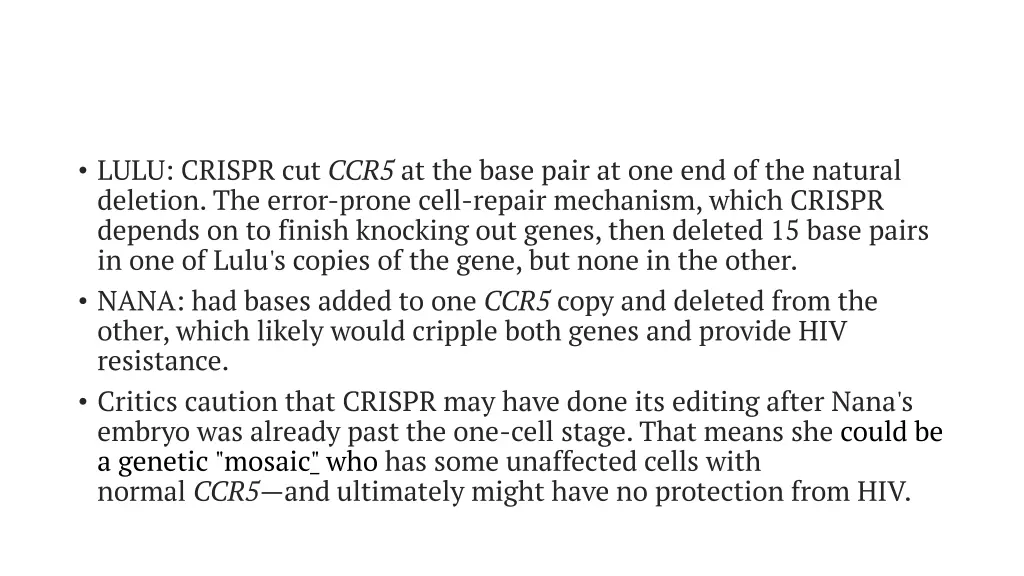 lulu crispr cut ccr5 at the base pair