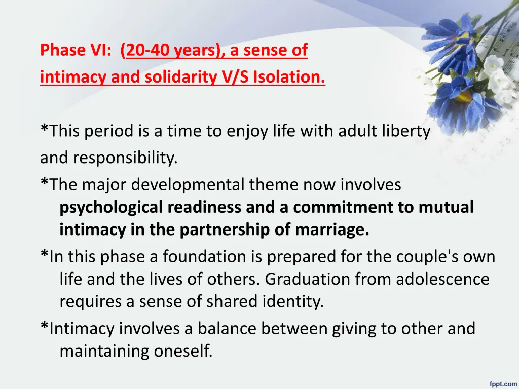 phase vi 20 40 years a sense of intimacy