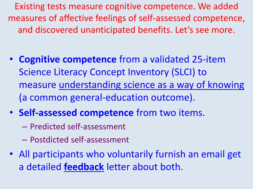 existing tests measure cognitive competence