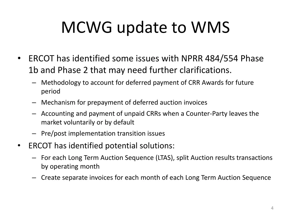 mcwg update to wms 2