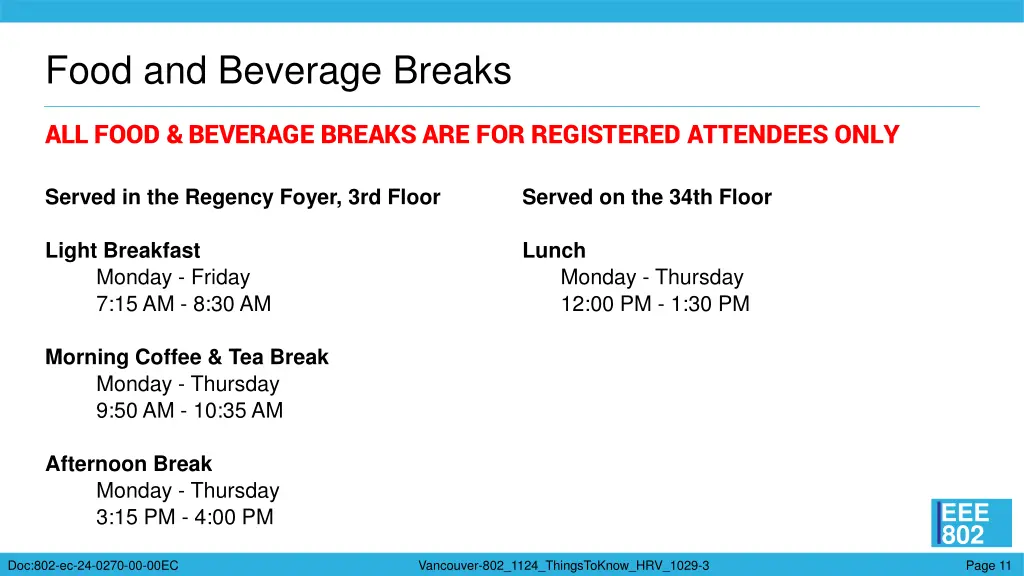 food and beverage breaks